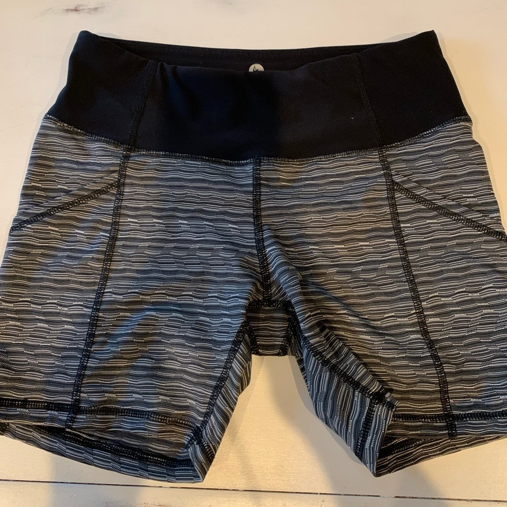 Ladies dance or workout shorts. Black stripe